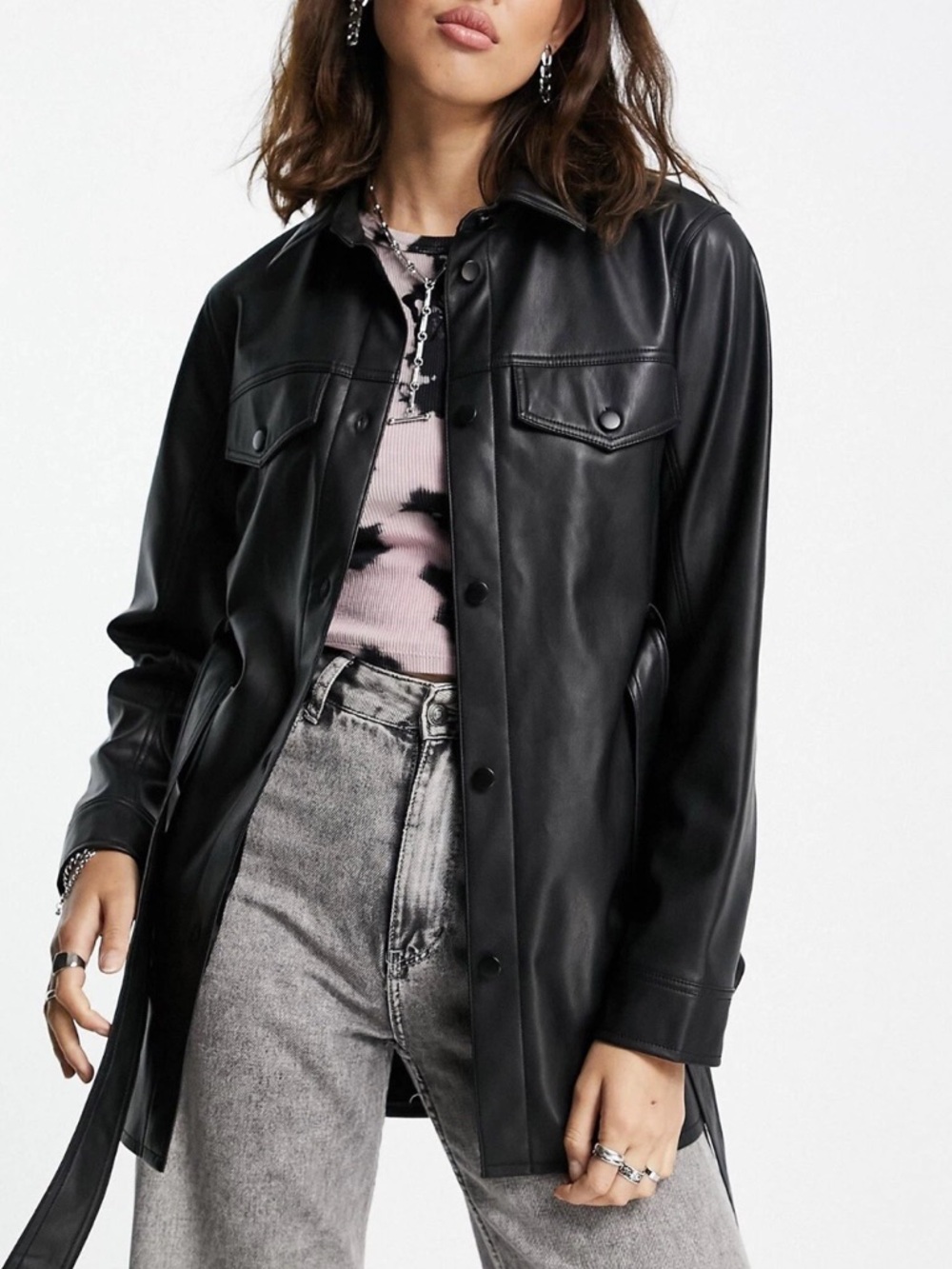 Rebecca Minkoff Black Faux Leather Shirt Jacket